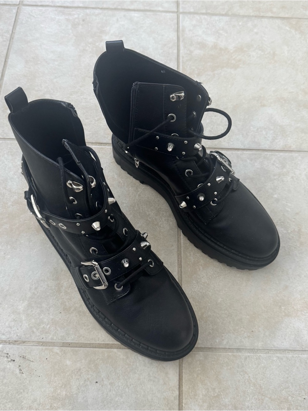 Bershka Combat Boots Womens EU 41 US 9.5-10 Black Studded Buckle Platform Grunge